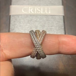 CRISLU Tri-Tone Earrings & Ring (Size 9)